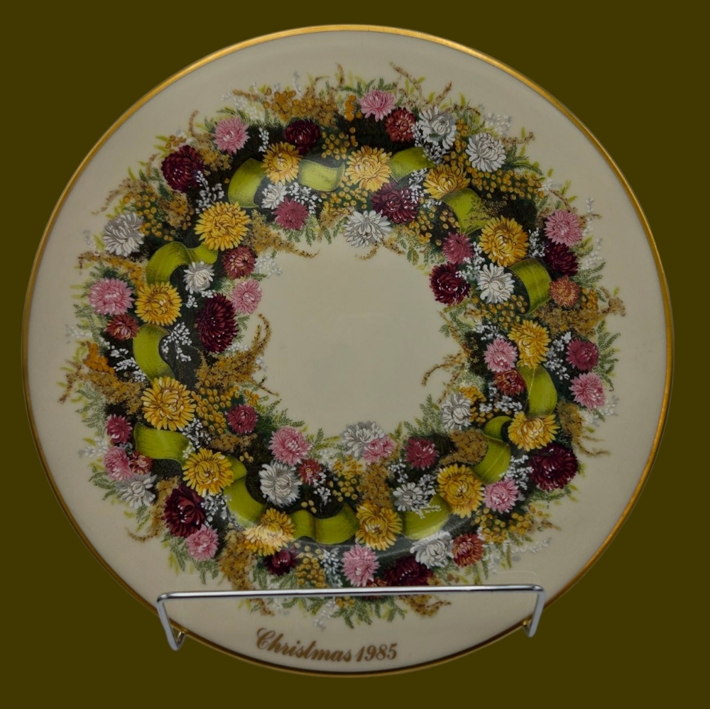 Vintage Lenox Colonial Christmas Plate 1985 Connecticut The 5th Colony Wreath